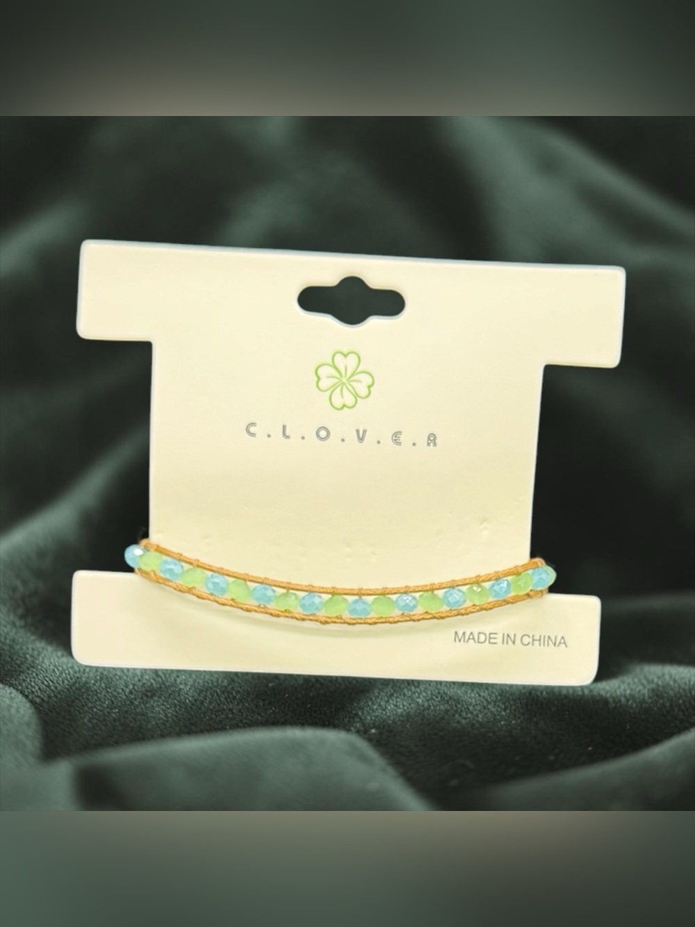 💙💚C.L.O.V.E.R.💙💚Aqua & Mint Beaded Bracelet w/Gold-Tone Button/NIP